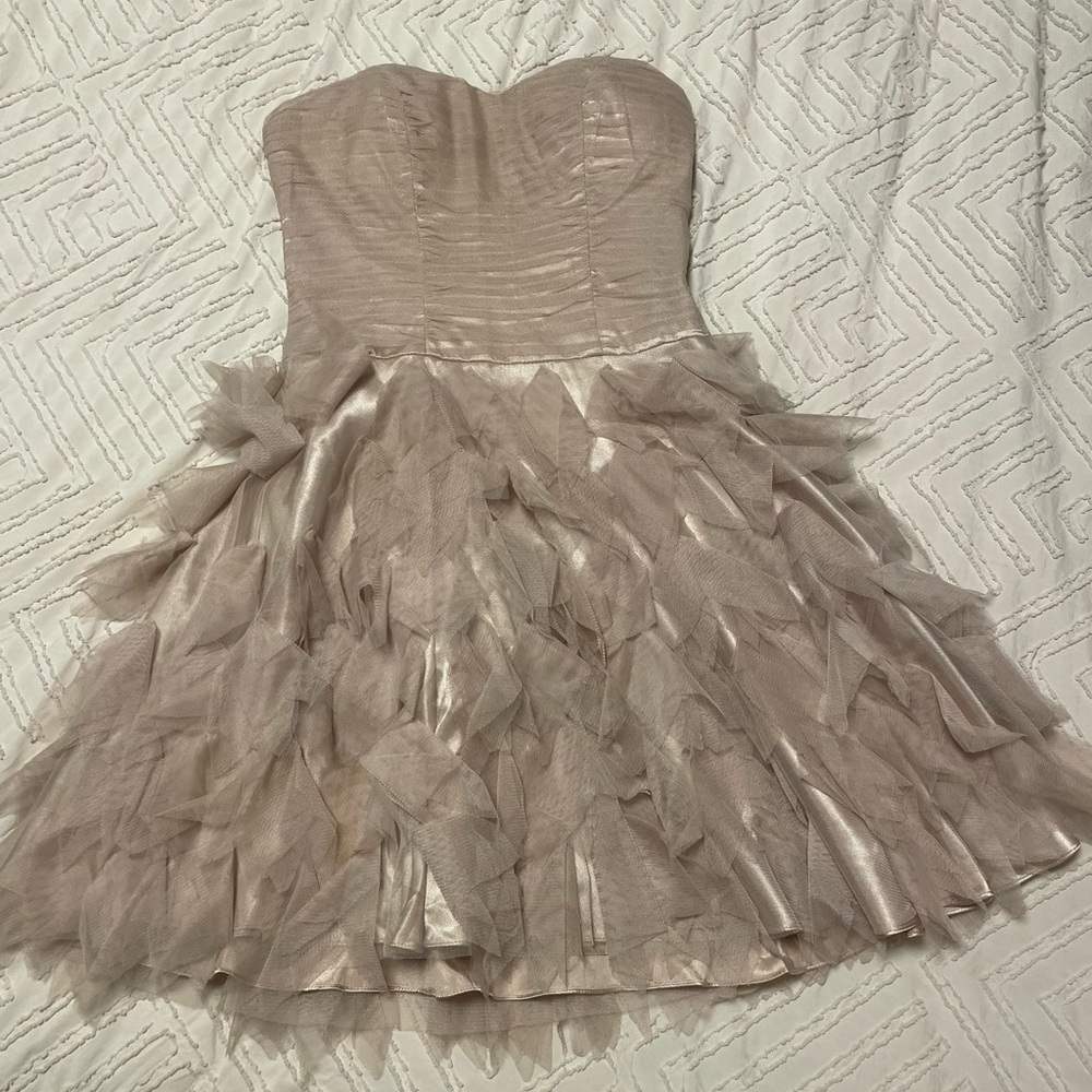 Champagne Strapless Feathery Tule Party Dress